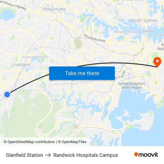 Glenfield Station to Randwick Hospitals Campus map