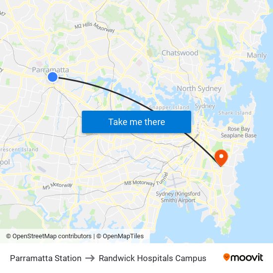 Parramatta Station to Randwick Hospitals Campus map