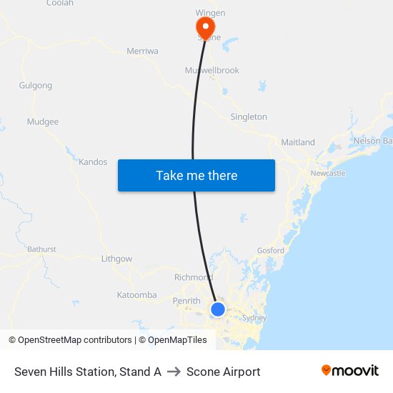 Seven Hills Station, Stand A to Scone Airport map