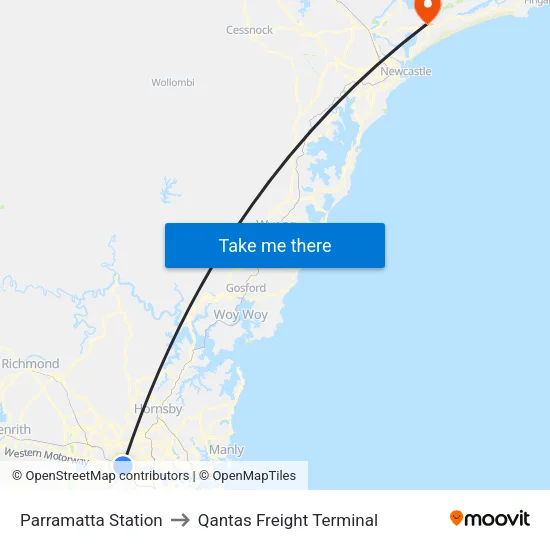 Parramatta Station to Qantas Freight Terminal map