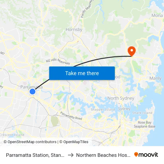 Parramatta Station, Stand B4 to Northern Beaches Hospital map