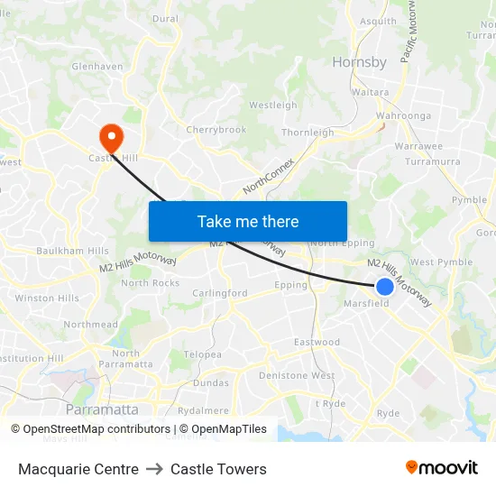 Macquarie Centre to Castle Towers map
