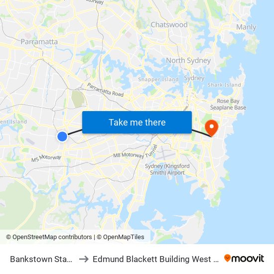 Bankstown Station to Edmund Blackett Building West Wing map