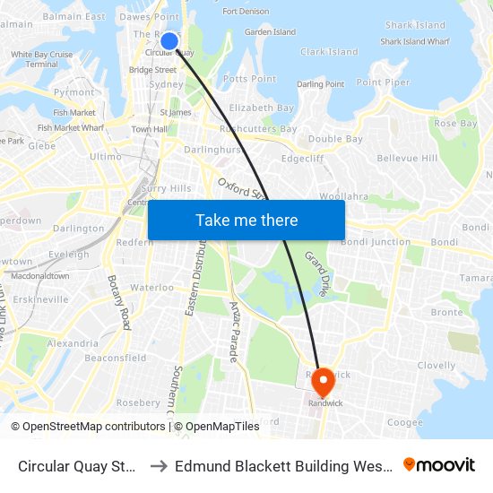 Circular Quay Station to Edmund Blackett Building West Wing map