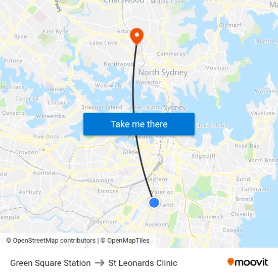 Green Square Station to St Leonards Clinic map