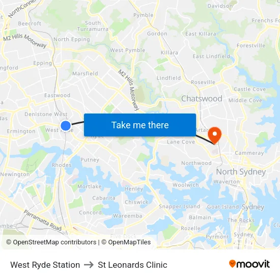 West Ryde Station to St Leonards Clinic map