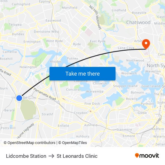 Lidcombe Station to St Leonards Clinic map