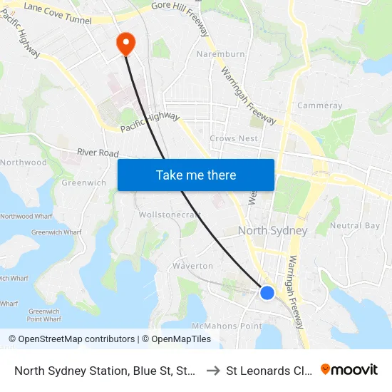 North Sydney Station, Blue St, Stand D to St Leonards Clinic map