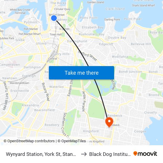 Wynyard Station, York St, Stand G to Black Dog Institute map