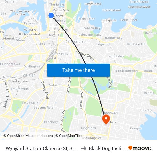 Wynyard Station, Clarence St, Stand R to Black Dog Institute map