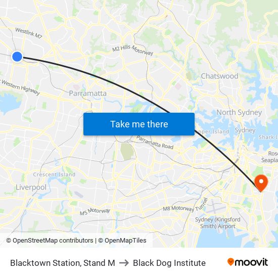 Blacktown Station, Stand M to Black Dog Institute map