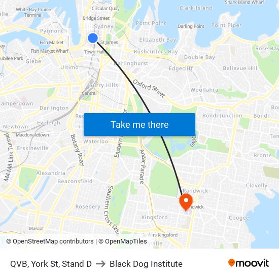 QVB, York St, Stand D to Black Dog Institute map