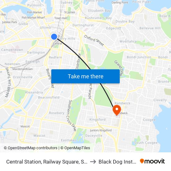 Central Station, Railway Square, Stand M to Black Dog Institute map