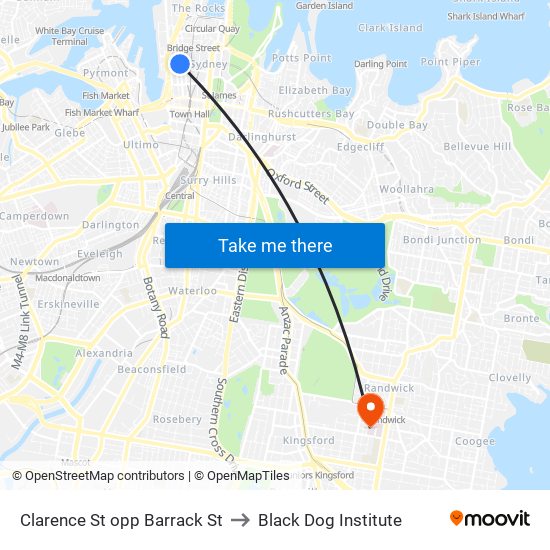 Clarence St opp Barrack St to Black Dog Institute map
