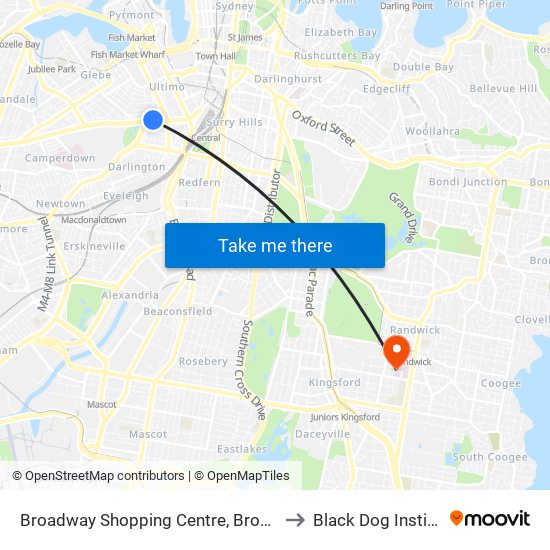 Broadway Shopping Centre, Broadway to Black Dog Institute map