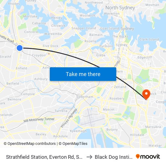 Strathfield Station, Everton Rd, Stand B to Black Dog Institute map