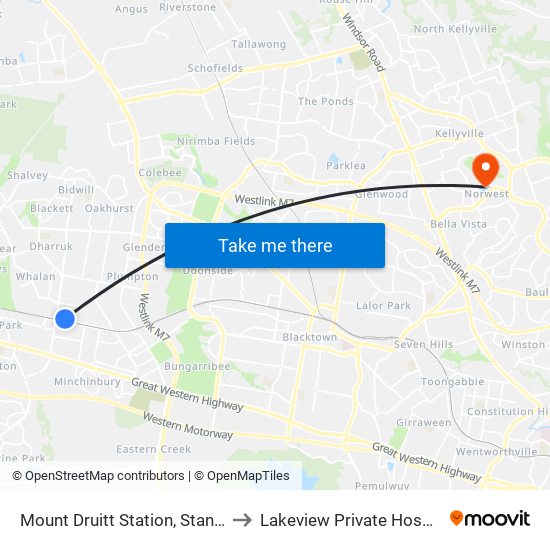Mount Druitt Station, Stand H to Lakeview Private Hospital map