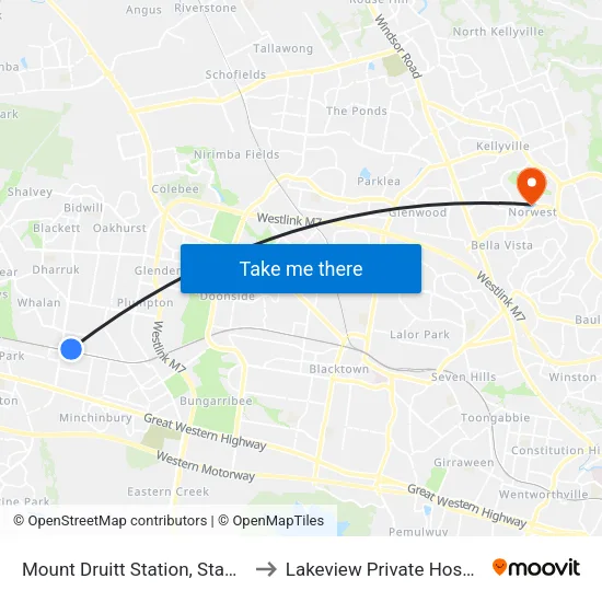 Mount Druitt Station, Stand H to Lakeview Private Hospital map