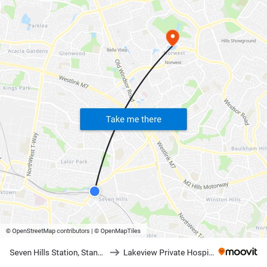 Seven Hills Station, Stand A to Lakeview Private Hospital map