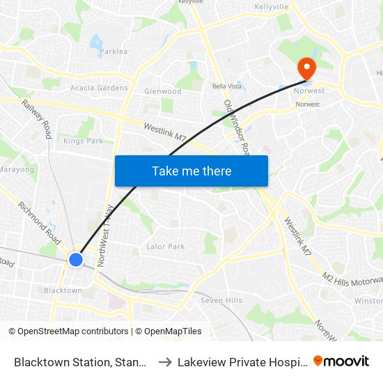 Blacktown Station, Stand M to Lakeview Private Hospital map