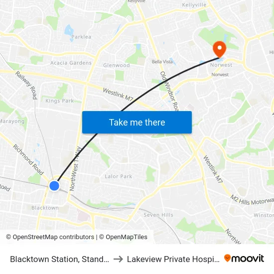 Blacktown Station, Stand M to Lakeview Private Hospital map