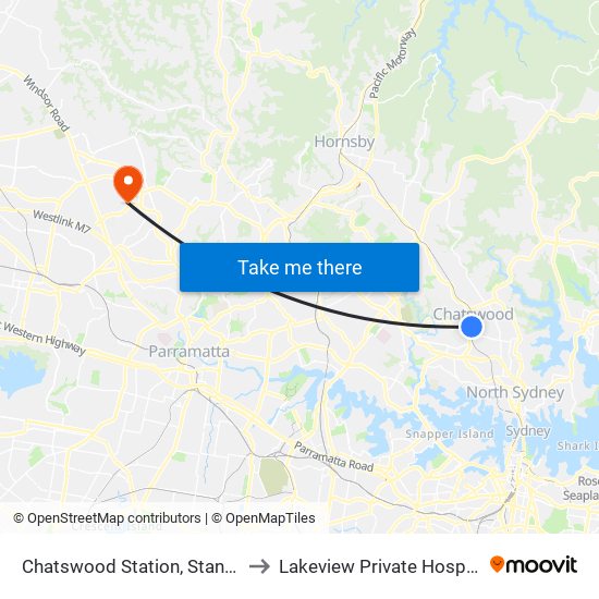 Chatswood Station, Stand C to Lakeview Private Hospital map