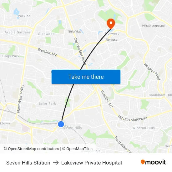 Seven Hills Station to Lakeview Private Hospital map
