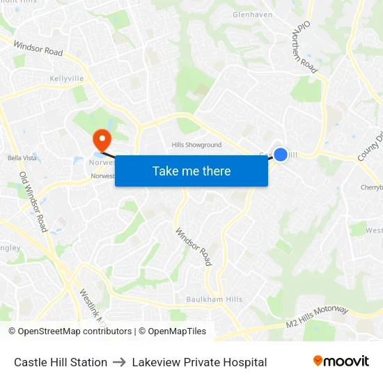Castle Hill Station to Lakeview Private Hospital map