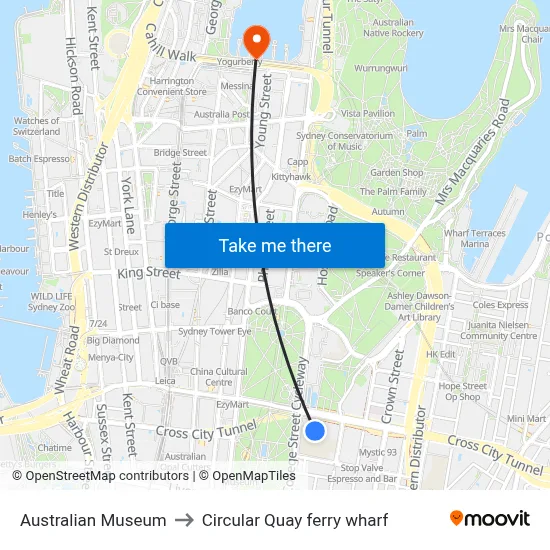 Australian Museum to Circular Quay ferry wharf map