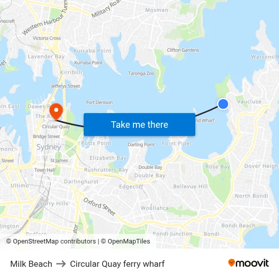 Milk Beach to Circular Quay ferry wharf map