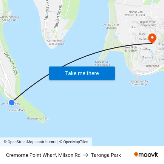 Cremorne Point Wharf, Milson Rd to Taronga Park map