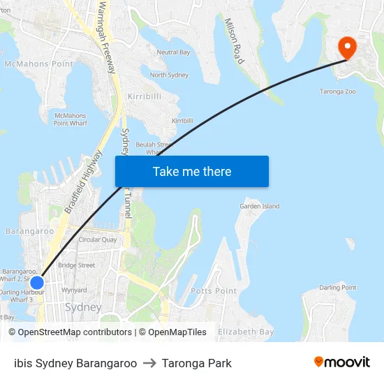 ibis Sydney Barangaroo to Taronga Park map