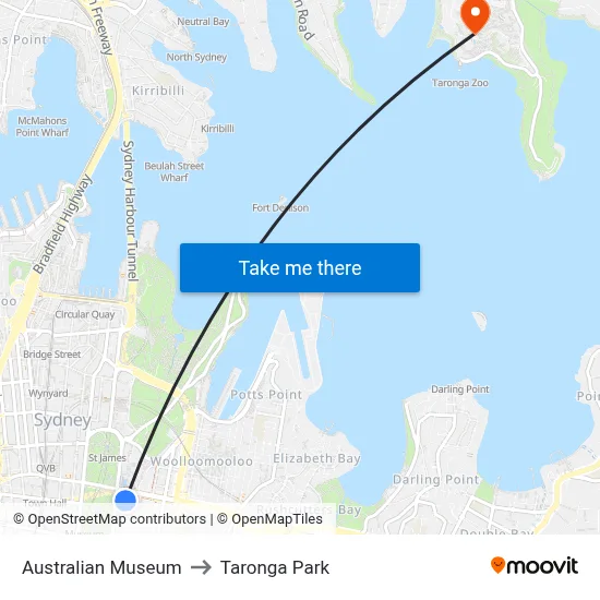 Australian Museum to Taronga Park map
