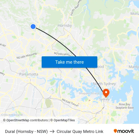 Dural (Hornsby - NSW) to Circular Quay Metro Link map