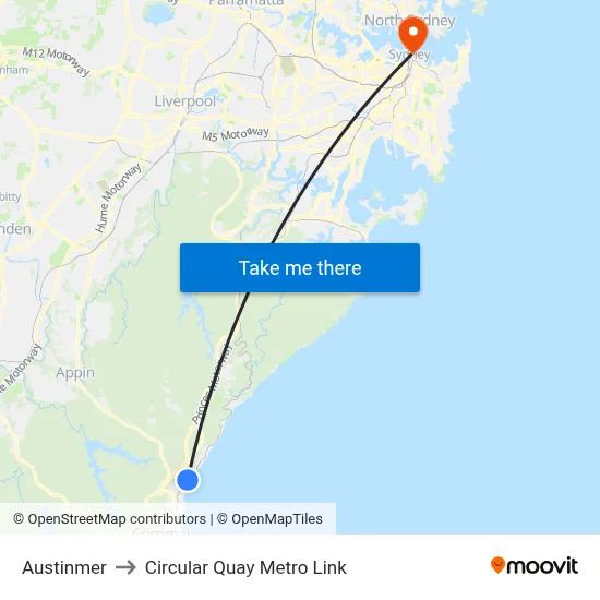 Austinmer to Circular Quay Metro Link map