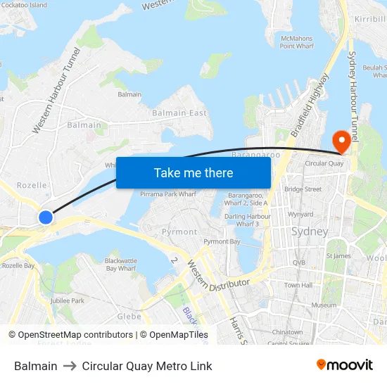Balmain to Circular Quay Metro Link map