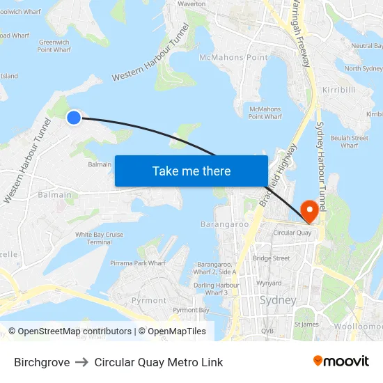 Birchgrove to Circular Quay Metro Link map