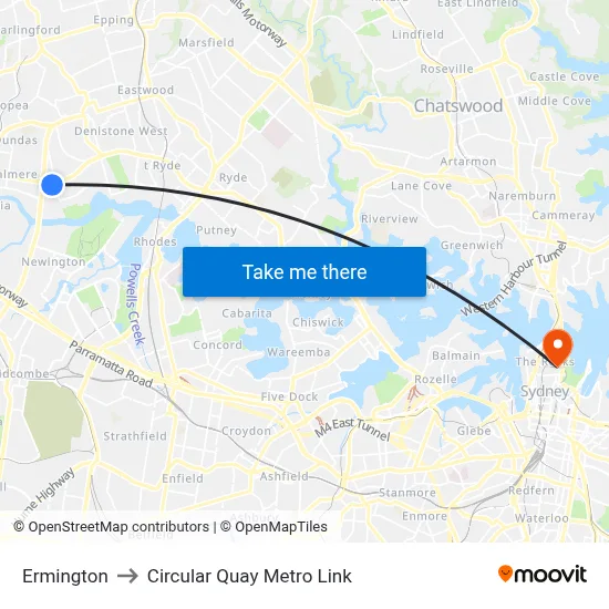 Ermington to Circular Quay Metro Link map