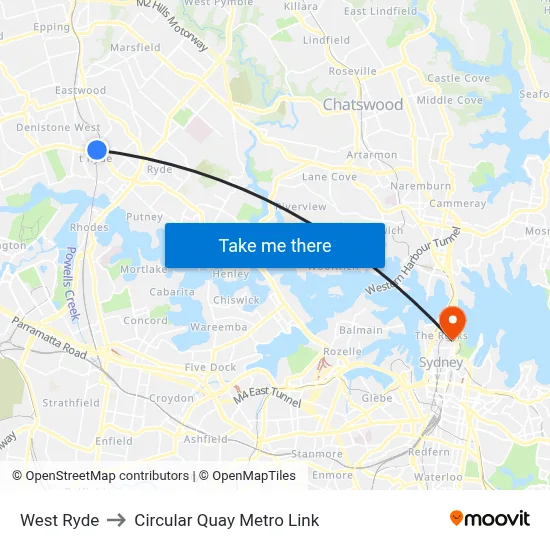 West Ryde to Circular Quay Metro Link map