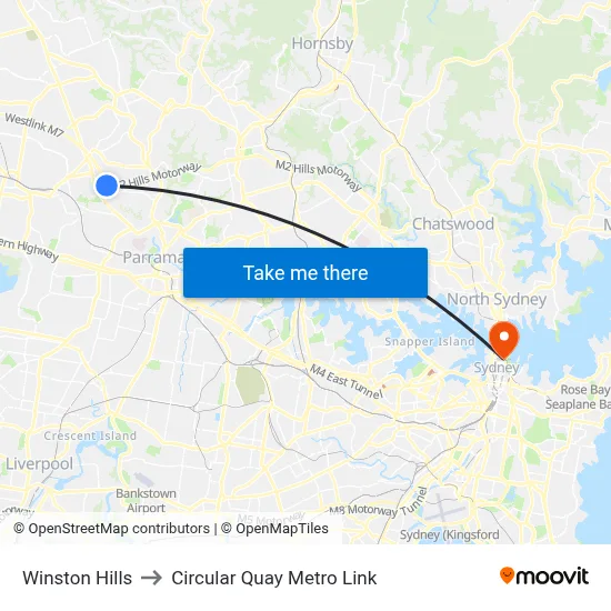 Winston Hills to Circular Quay Metro Link map