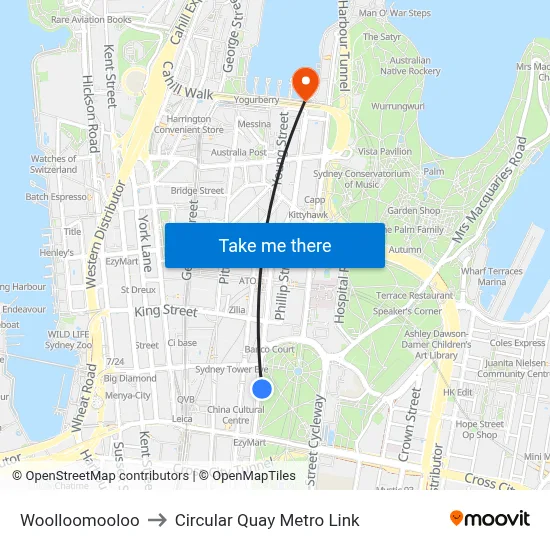 Woolloomooloo to Circular Quay Metro Link map