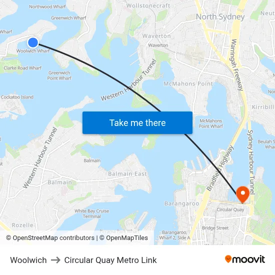 Woolwich to Circular Quay Metro Link map