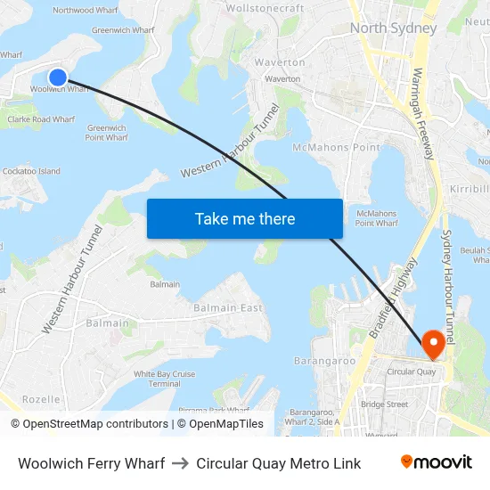 Woolwich Ferry Wharf to Circular Quay Metro Link map