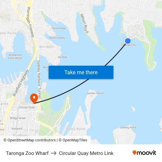 Taronga Zoo Wharf to Circular Quay Metro Link map
