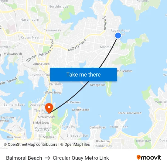 Balmoral Beach to Circular Quay Metro Link map