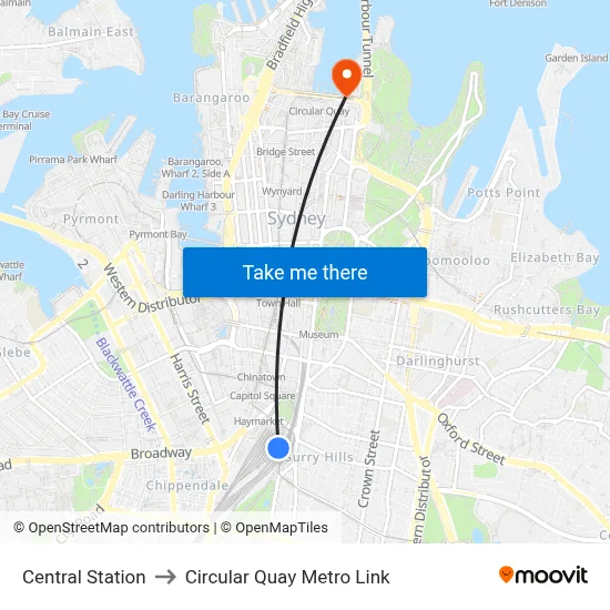 Central Station to Circular Quay Metro Link map