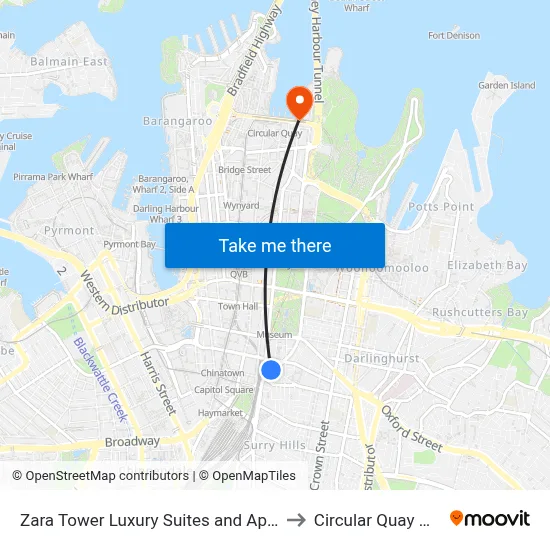 Zara Tower Luxury Suites and Apartments Sydney to Circular Quay Metro Link map