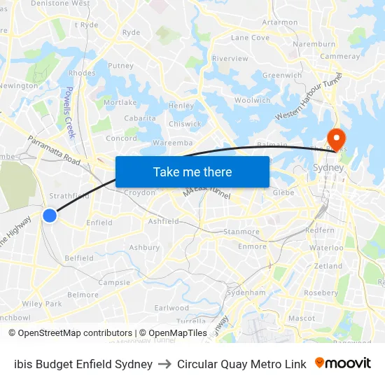 ibis Budget Enfield Sydney to Circular Quay Metro Link map