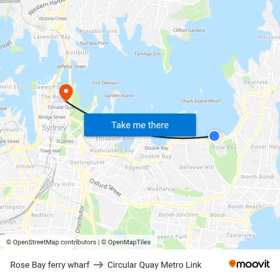 Rose Bay ferry wharf to Circular Quay Metro Link map