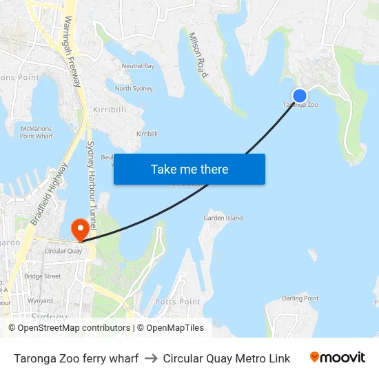 Taronga Zoo ferry wharf to Circular Quay Metro Link map